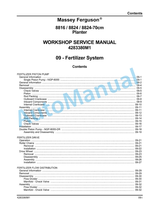 Massey Ferguson 8816, 8824, 8824-70cm Planter Workshop Service Manual 4283380M1-4