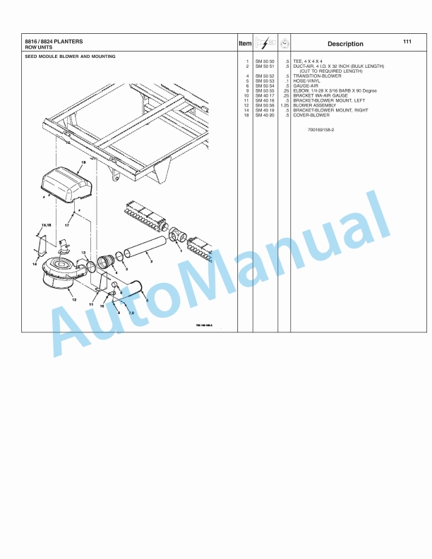 Massey Ferguson 8816, 8824 Planter Repair Time Schedule 4283393M1-2