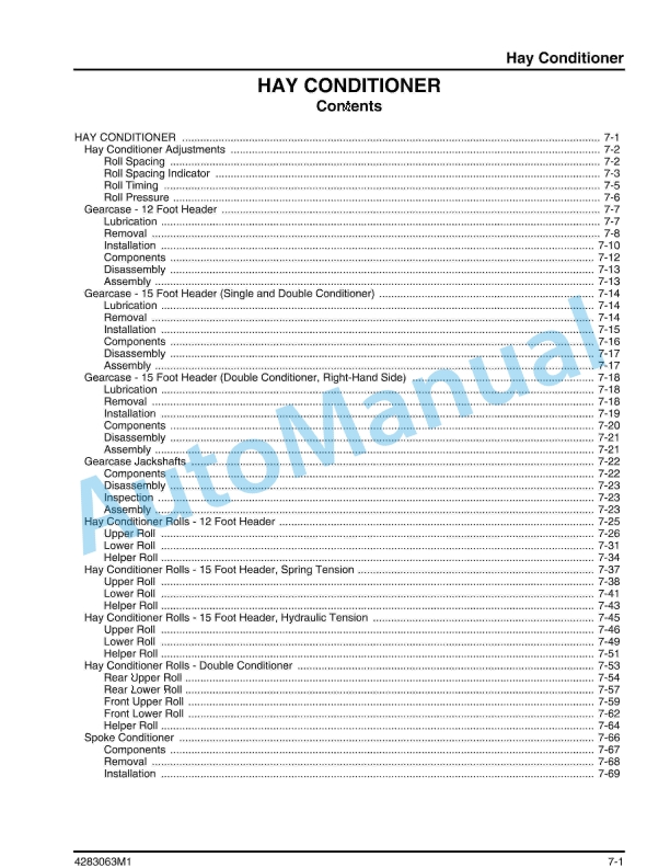 Massey Ferguson 9070, 9075, 9175, 9185 Rotary Header Workshop Service Manual 4283063M1-3