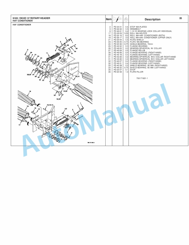 Massey Ferguson 9183 Rotary Disc Header Repair Time Schedule 4283445M1-2