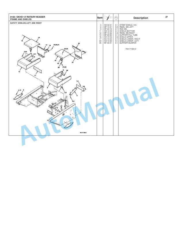 Massey Ferguson 9183 Rotary Disc Header Repair Time Schedule 4283445M1-3