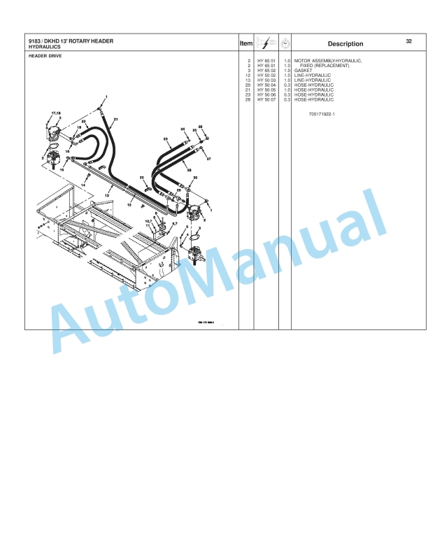 Massey Ferguson 9183 Rotary Disc Header Repair Time Schedule 4283445M1-5
