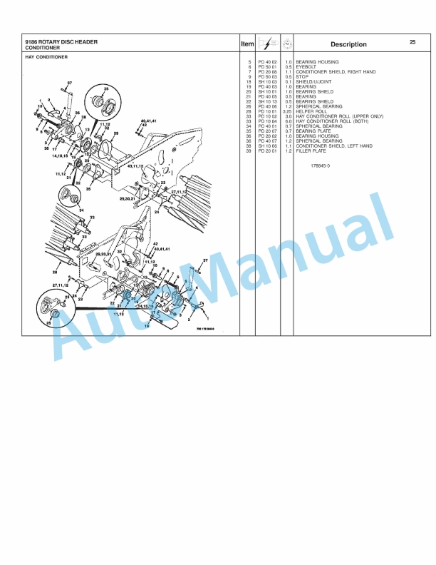 Massey Ferguson 9186 Rotary Disc Header Repair Time Schedule 4283500M1-3