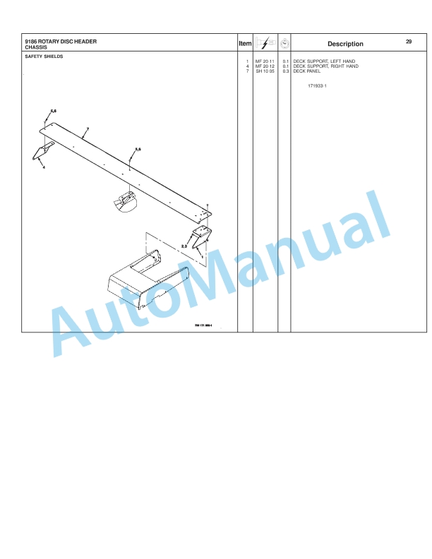 Massey Ferguson 9186 Rotary Disc Header Repair Time Schedule 4283500M1-4