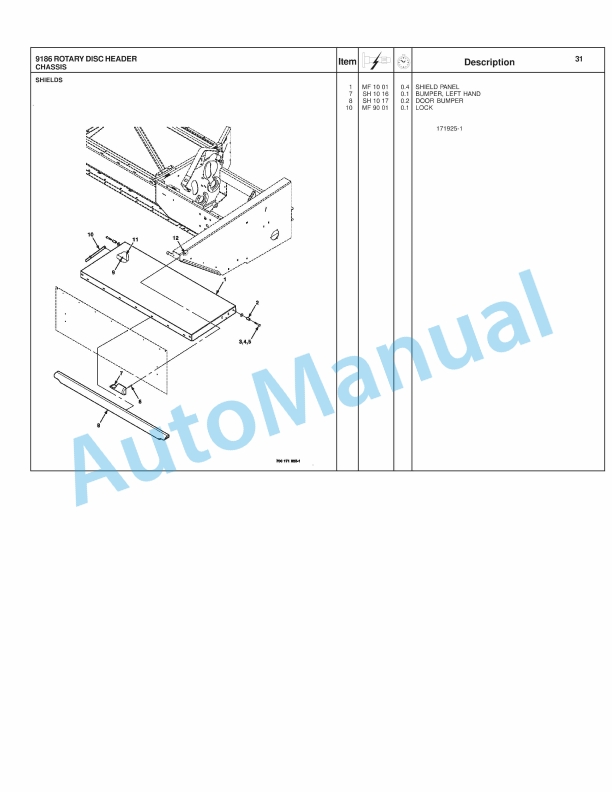 Massey Ferguson 9186 Rotary Disc Header Repair Time Schedule 4283500M1-5