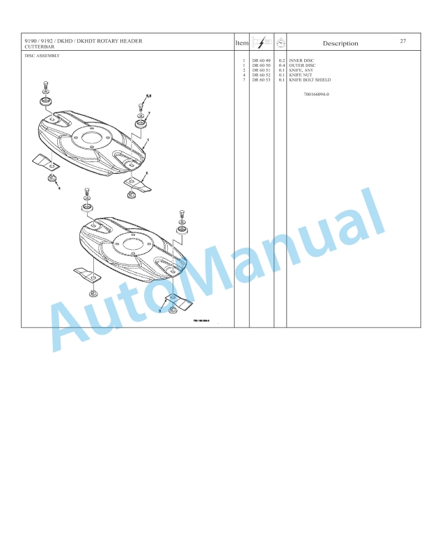 Massey Ferguson 9190, 9192 Rotary Disc Header Repair Time Schedule 4283363M1-2