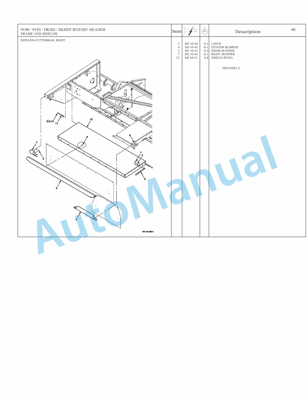 Massey Ferguson 9190, 9192 Rotary Disc Header Repair Time Schedule 4283363M1-4