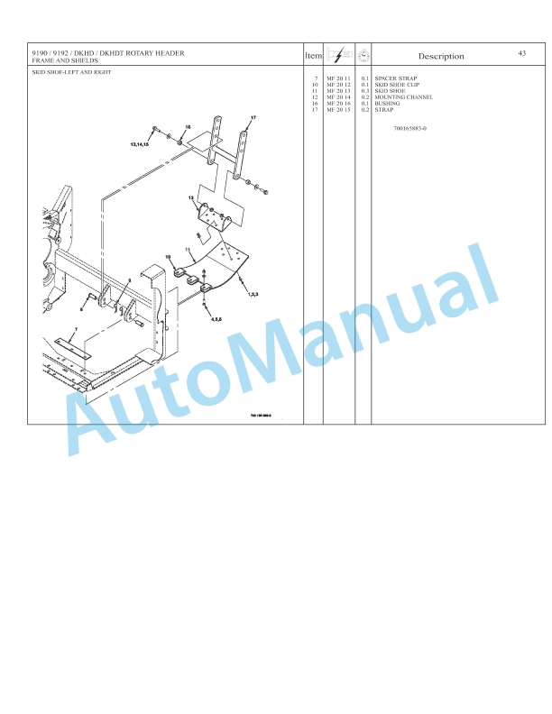 Massey Ferguson 9190, 9192 Rotary Disc Header Repair Time Schedule 4283363M1-5