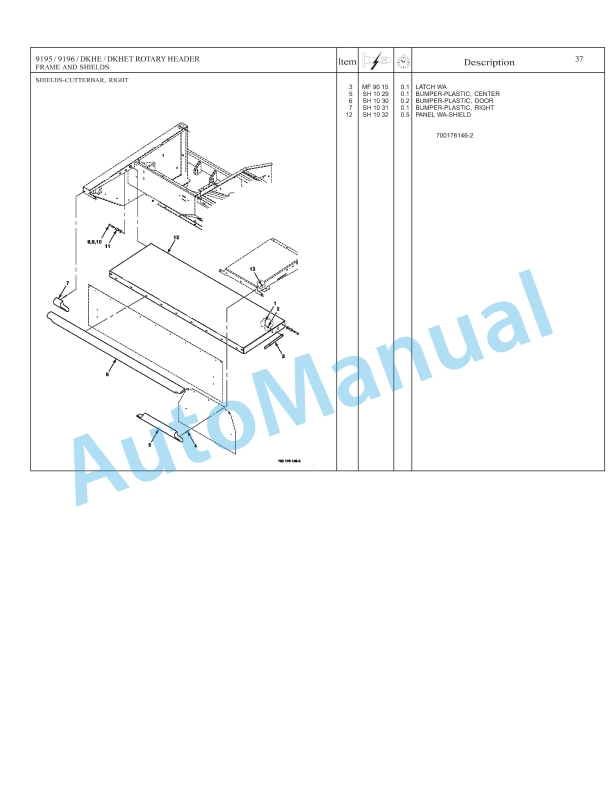 Massey Ferguson 9195, 9196 Rotary Disc Header Repair Time Schedule 4283444M1-3