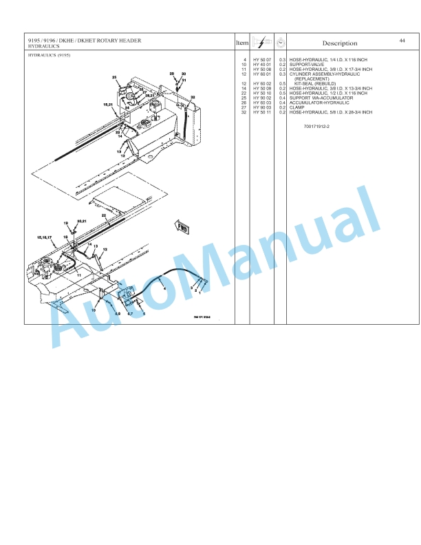 Massey Ferguson 9195, 9196 Rotary Disc Header Repair Time Schedule 4283444M1-5