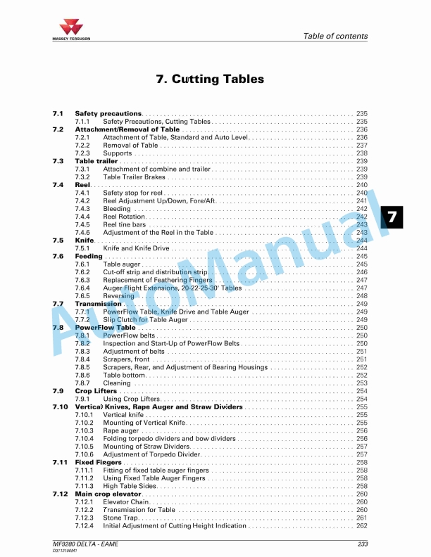 Massey Ferguson 9280 Delta Combine Series Operators Manual D3112100M1-2