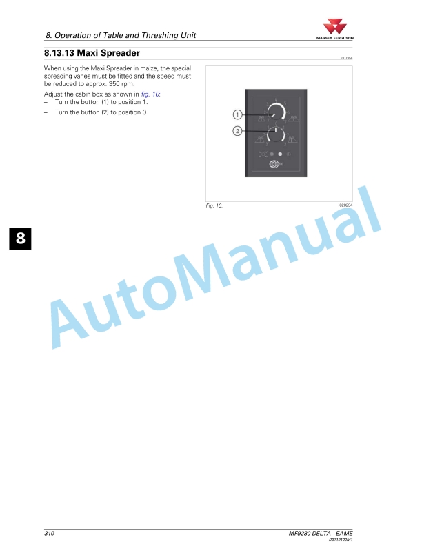 Massey Ferguson 9280 Delta Combine Series Operators Manual D3112100M1-3