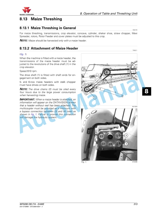 Massey Ferguson 9280 Delta Combine Series Operators Manual D3112100M2-3