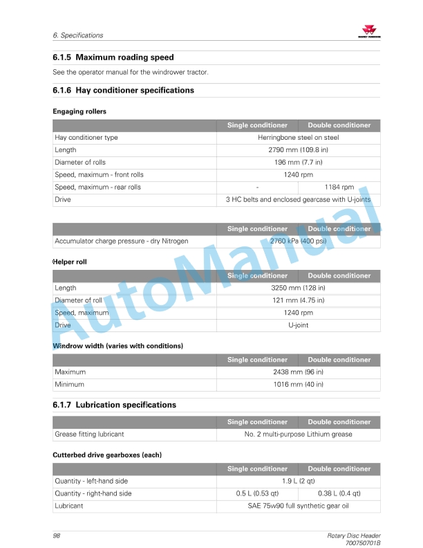 Massey Ferguson 9295, 9296 Rotary Disc Header Operator Manual 700750701B-5