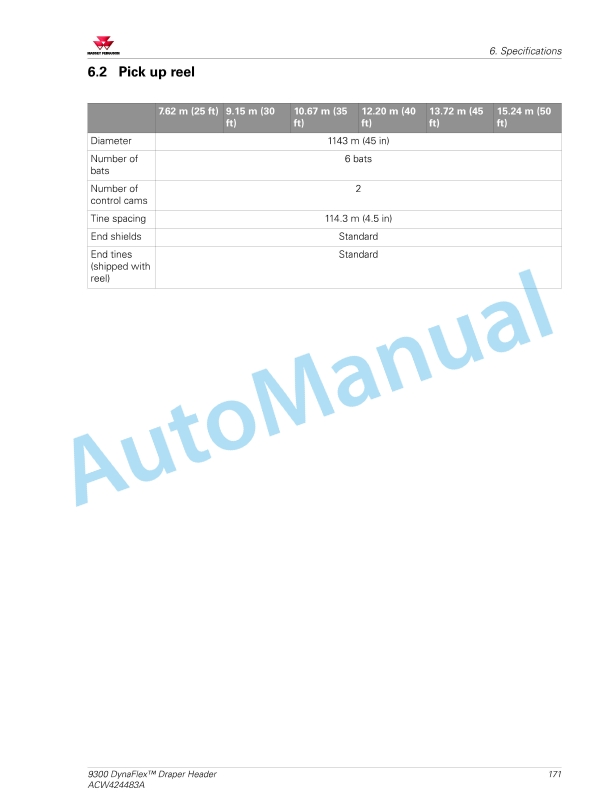Massey Ferguson 9300 DynaFlex Draper Header Operators Manual ACW424483A-5