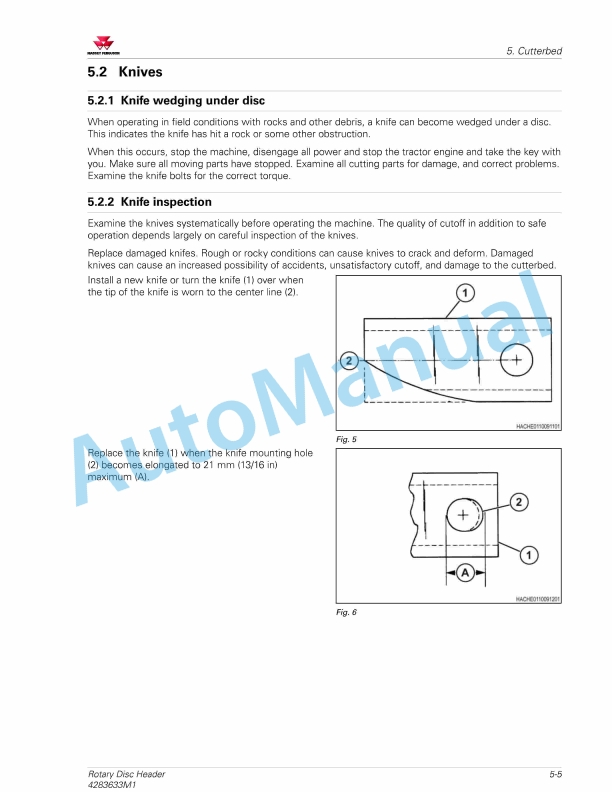 Massey Ferguson 9313S, 9313D Rotary Disc Header Workshop Service Manual 4283633M1-2