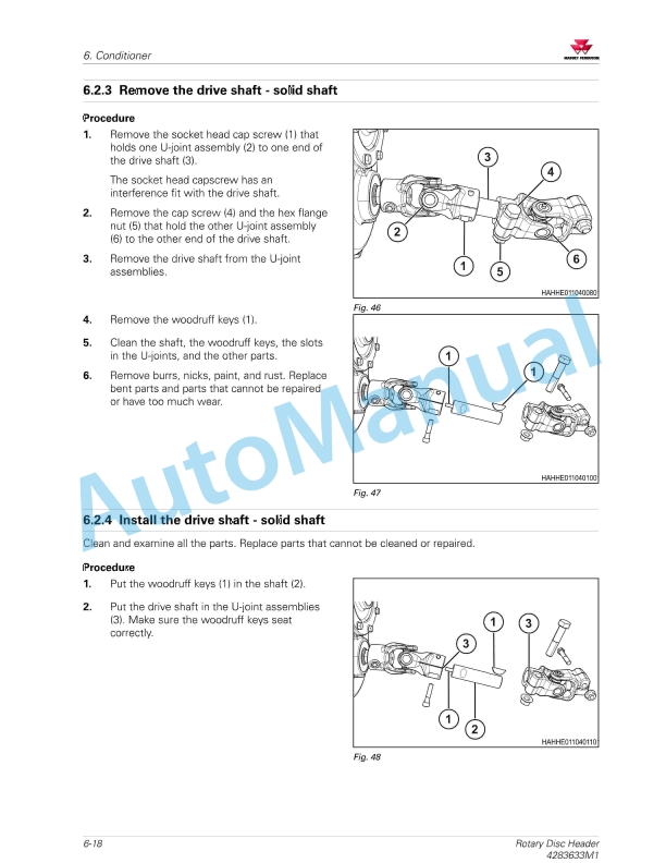 Massey Ferguson 9313S, 9313D Rotary Disc Header Workshop Service Manual 4283633M1-3