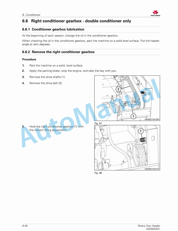 Massey Ferguson 9313S, 9313D Rotary Disc Header Workshop Service Manual 4283633M1-4