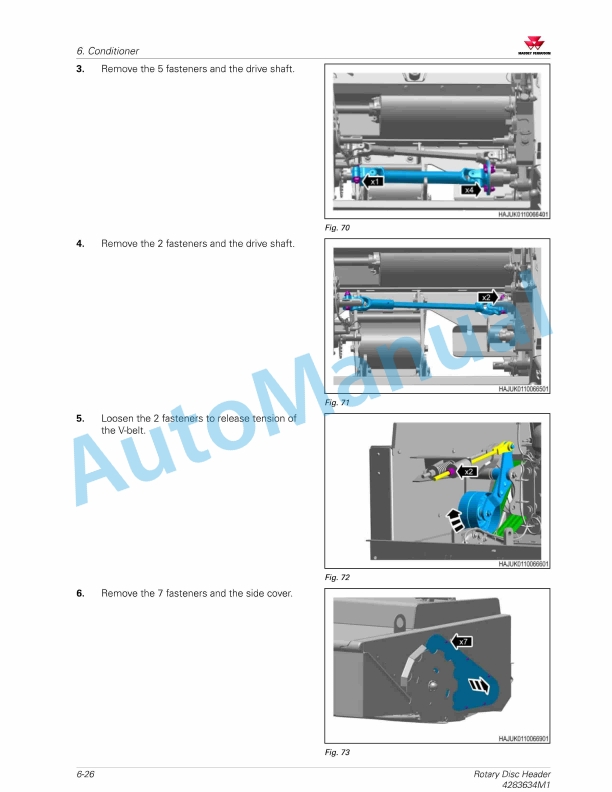 Massey Ferguson 9316S, 9316D Rotary Disc Header Workshop Service Manual 4283634M1-4