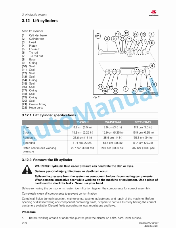 Massey Ferguson 9500VER Planter Workshop Service Manual 4283624M1-2
