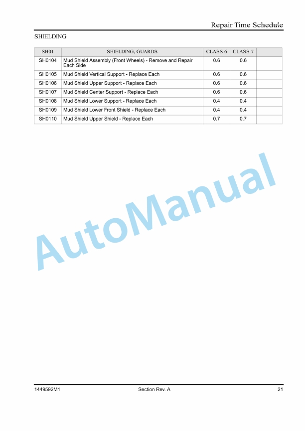Massey Ferguson 9690, 9790 Class VI, VII Combines Repair Time Schedule 1449592M1-4
