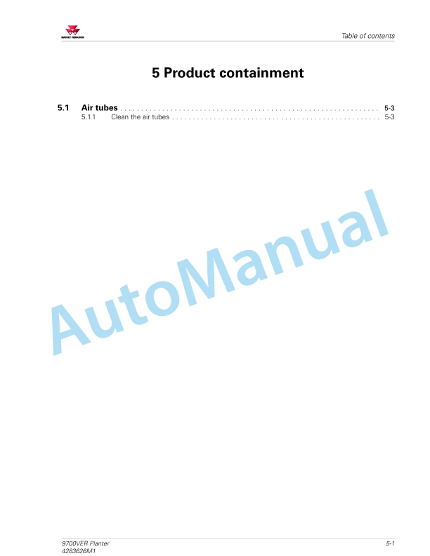 Massey Ferguson 9700VER Planter Workshop Service Manual 4283626M1-3