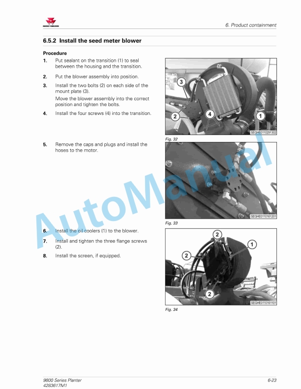 Massey Ferguson 9800 Series Planter Workshop Service Manual 4283617M1-3