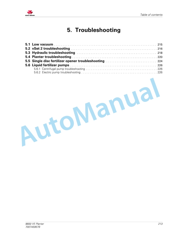 Massey Ferguson 9800 VE Planter Operators Manual 700745957B-5