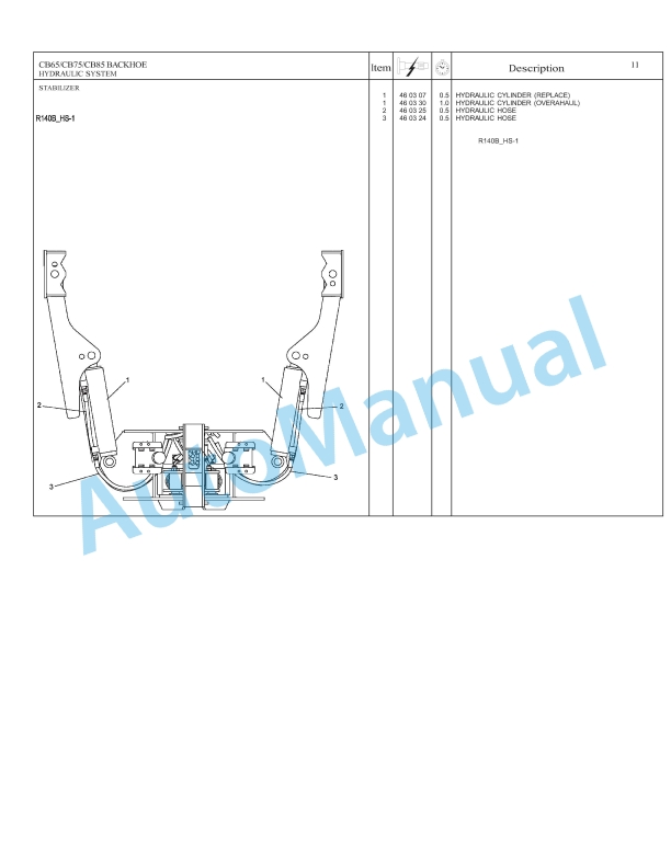 Massey Ferguson CB65, CB75, CB85 Backhoe Repair Time Schedule 4283590M1-3