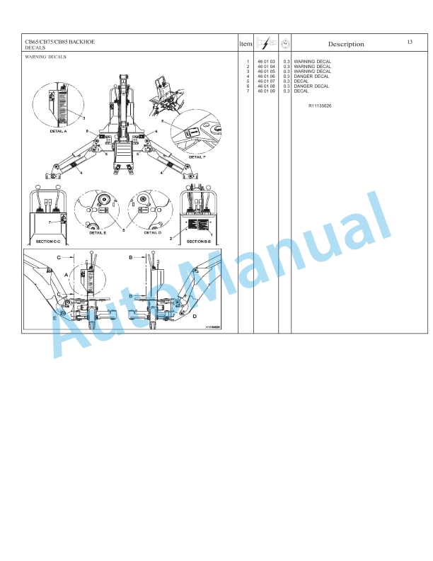 Massey Ferguson CB65, CB75, CB85 Backhoe Repair Time Schedule 4283590M1-5