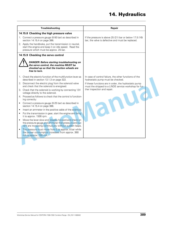 Massey Ferguson Centora 7282, 7280 Workshop Service Manual D3111800M2-3