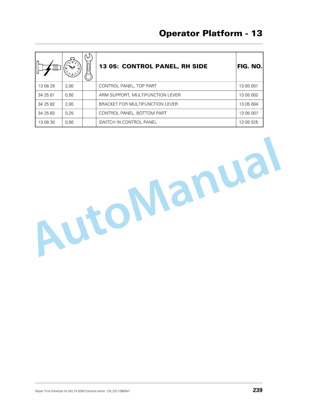Massey Ferguson Delta 9280 Combine Series Repair Time Schedule D3112900M1-4