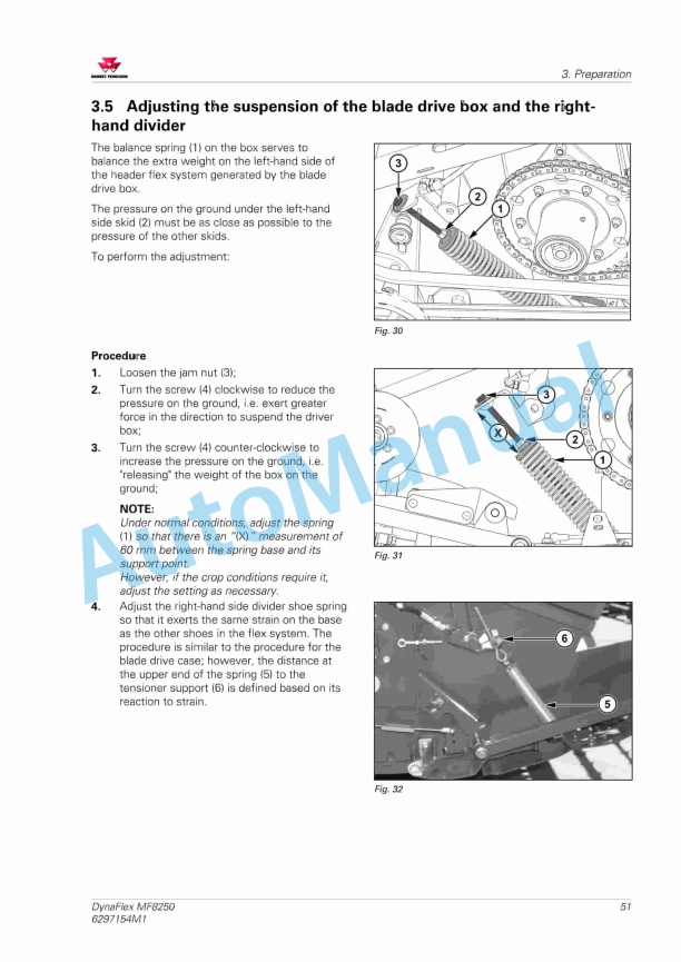 Massey Ferguson DynaFlex MF8250 Header Operators Manual 6297154M1-2