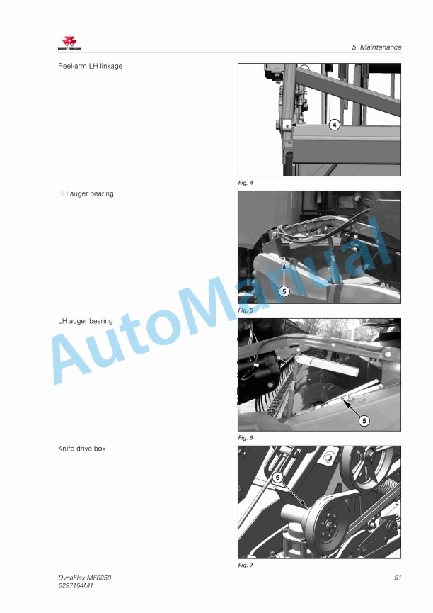Massey Ferguson DynaFlex MF8250 Header Operators Manual 6297154M1-5