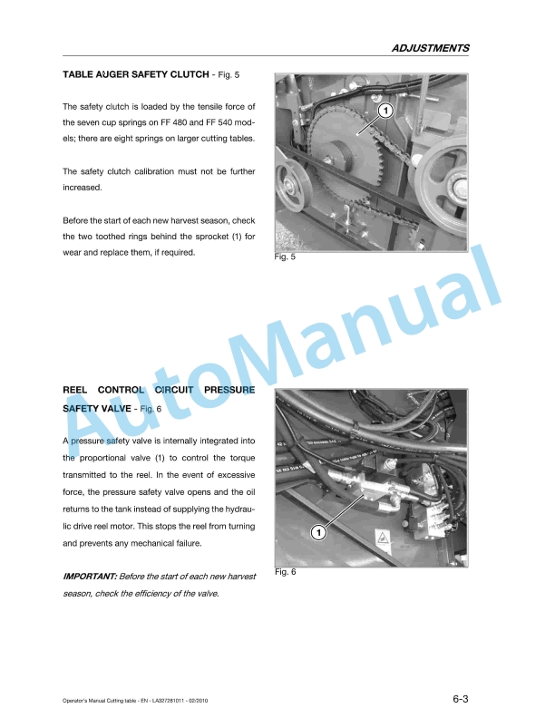 Massey Ferguson FF480, FF540, FF600, FF700, FF760 Cutting Table Original Operators Manual LA327281011-3