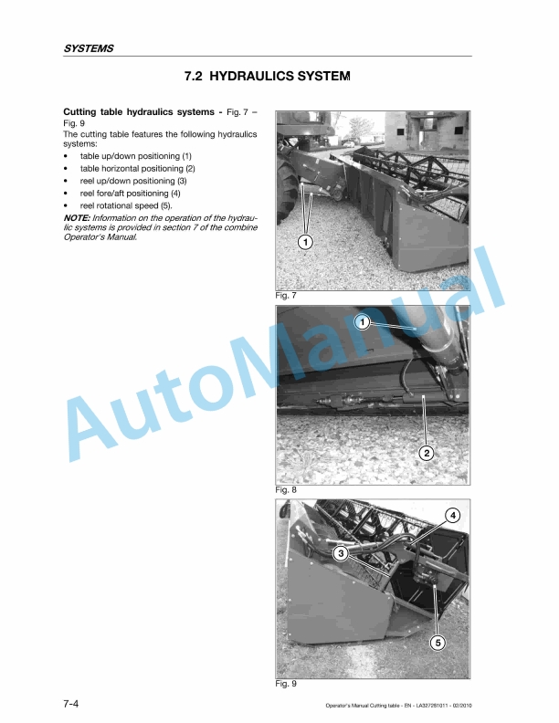 Massey Ferguson FF480, FF540, FF600, FF700, FF760 Cutting Table Original Operators Manual LA327281011-4
