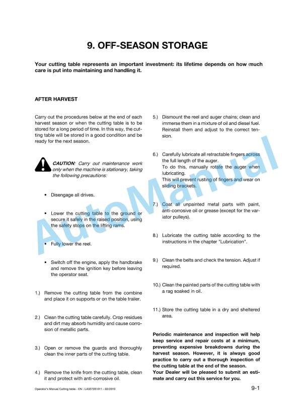 Massey Ferguson FF480, FF540, FF600, FF700, FF760 Cutting Table Original Operators Manual LA327281011-5