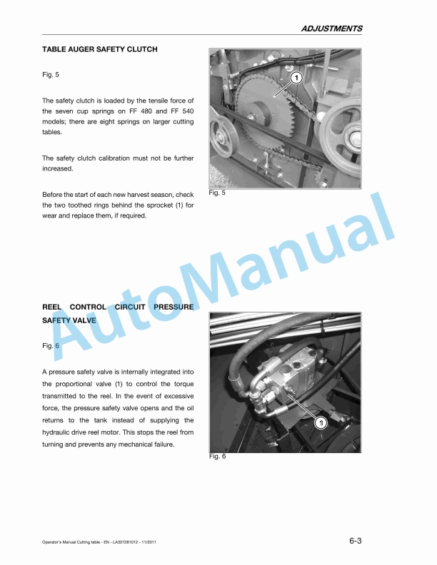 Massey Ferguson FF480, FF540, FF600, FF700, FF760 Cutting Table Original Operators Manual LA327281012-3