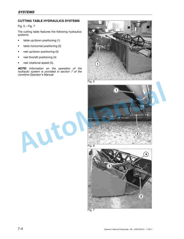 Massey Ferguson FF480, FF540, FF600, FF700, FF760 Cutting Table Original Operators Manual LA327281012-4