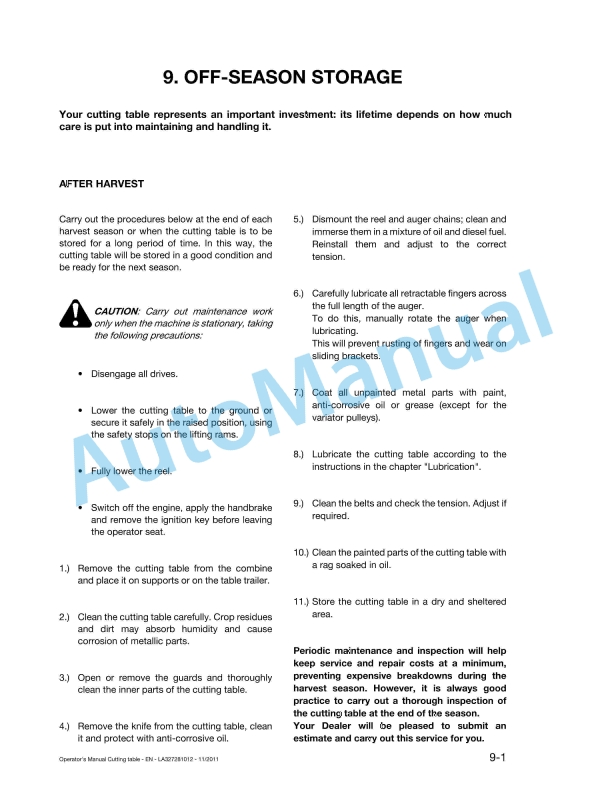 Massey Ferguson FF480, FF540, FF600, FF700, FF760 Cutting Table Original Operators Manual LA327281012-5