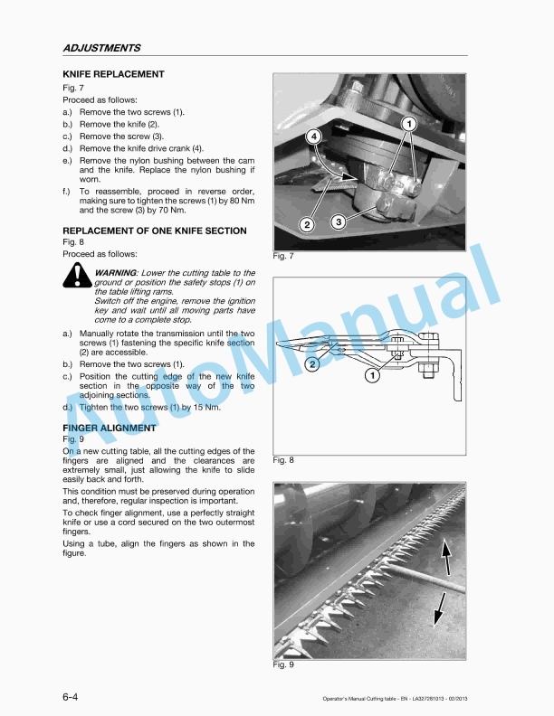 Massey Ferguson FF480, FF540, FF600, FF700, FF760 Cutting Table Original Operators Manual LA327281013-3
