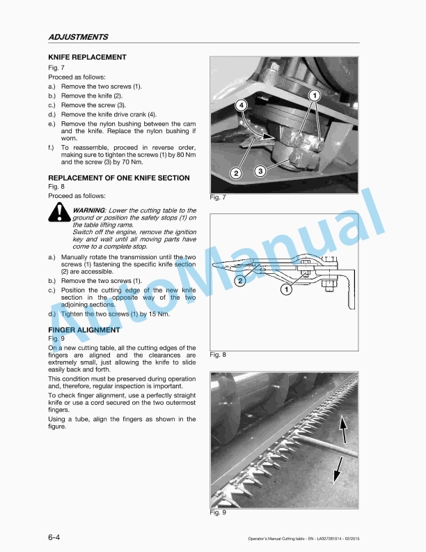 Massey Ferguson FF480, FF540, FF600, FF700, FF760 Cutting Table Original Operators Manual LA327281014-3