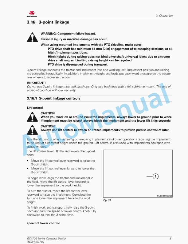 Massey Ferguson GC1700 Series Compact Tractor Operators Manual ACW7152790-2