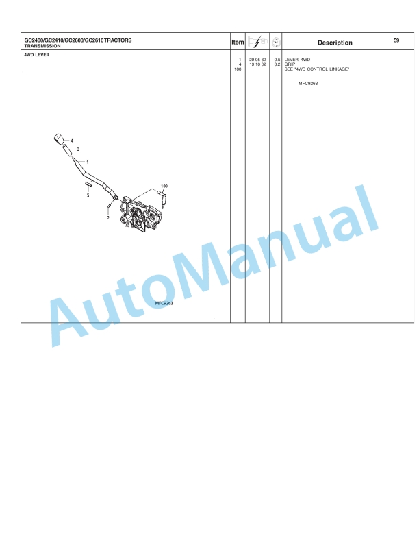 Massey Ferguson GC2400, GC2410, GC2600, GC2610 Compact Tractor Repair Time Schedule 4283404M1-2