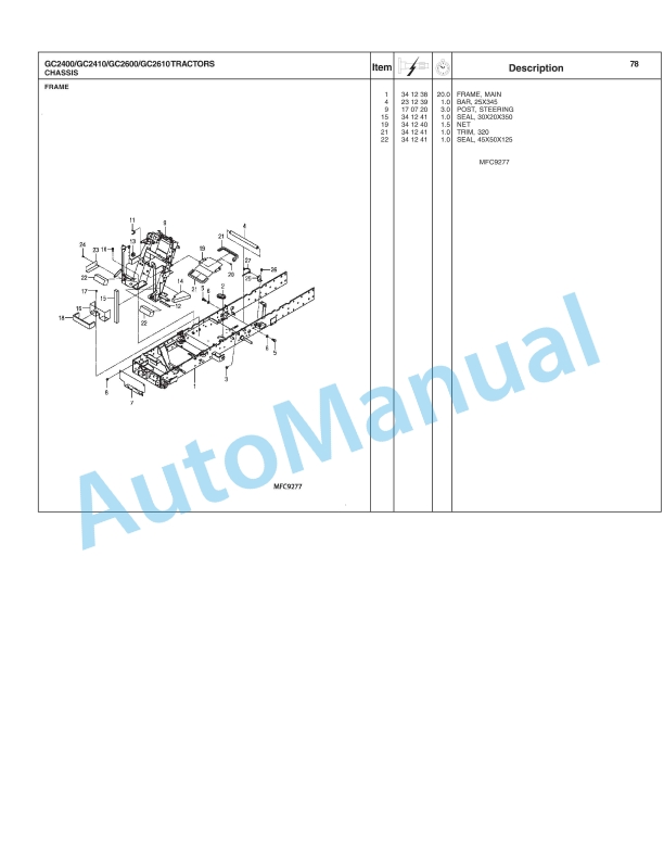 Massey Ferguson GC2400, GC2410, GC2600, GC2610 Compact Tractor Repair Time Schedule 4283404M1-3