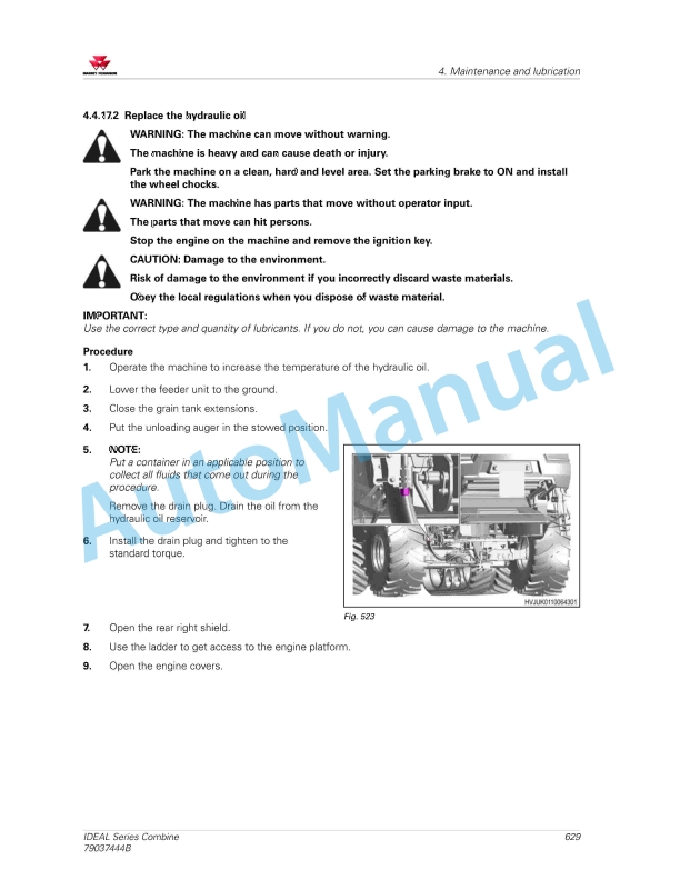 Massey Ferguson IDEAL Series Combine Operators Manual 79037444B-5