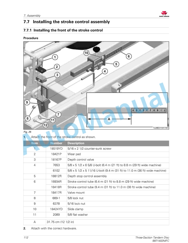 Massey Ferguson MF 1000 Series Three-Section Tandem Disc Operators Manual 9971402MFC-3
