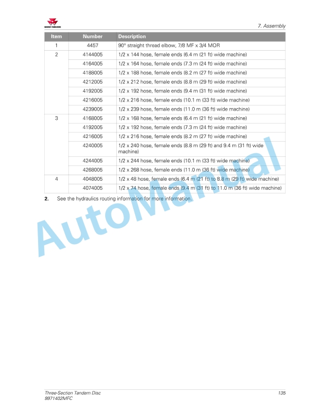 Massey Ferguson MF 1000 Series Three-Section Tandem Disc Operators Manual 9971402MFC-5