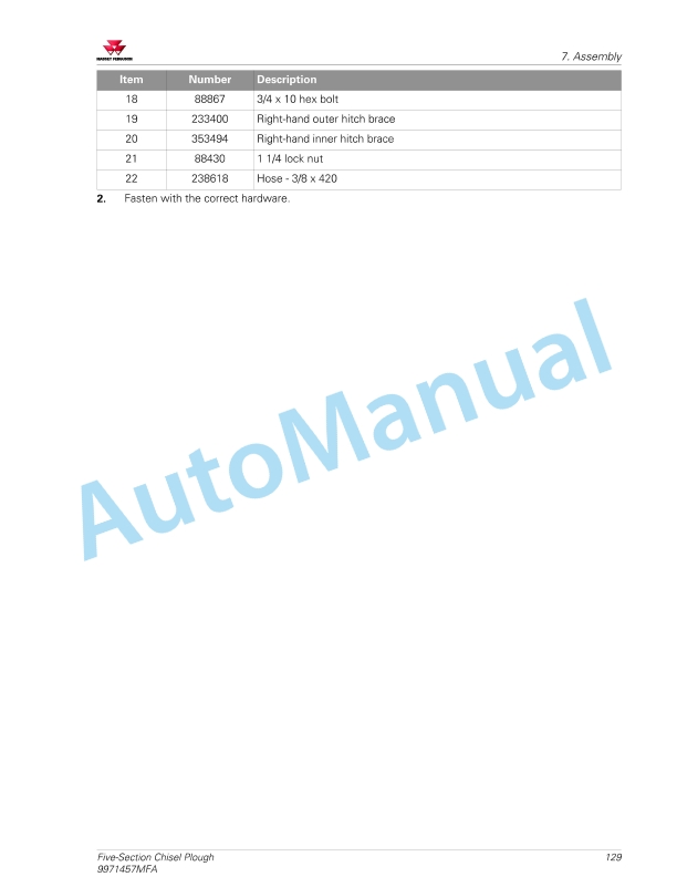 Massey Ferguson MF 2000 Series Chisel Plough Operators Manual 9971457MFA-4