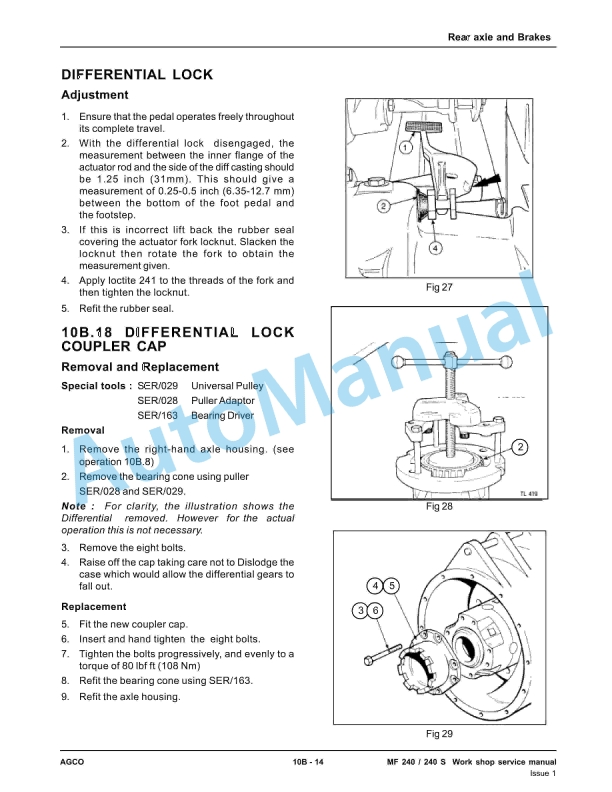 Massey Ferguson MF 240, 240S Tractor Workshop Service Manual 4283072M1-3